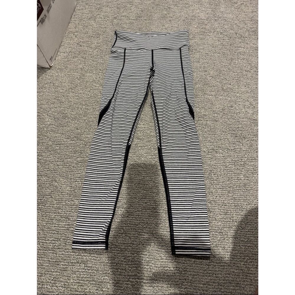 Mono B Black & White Striped Performance Leggings